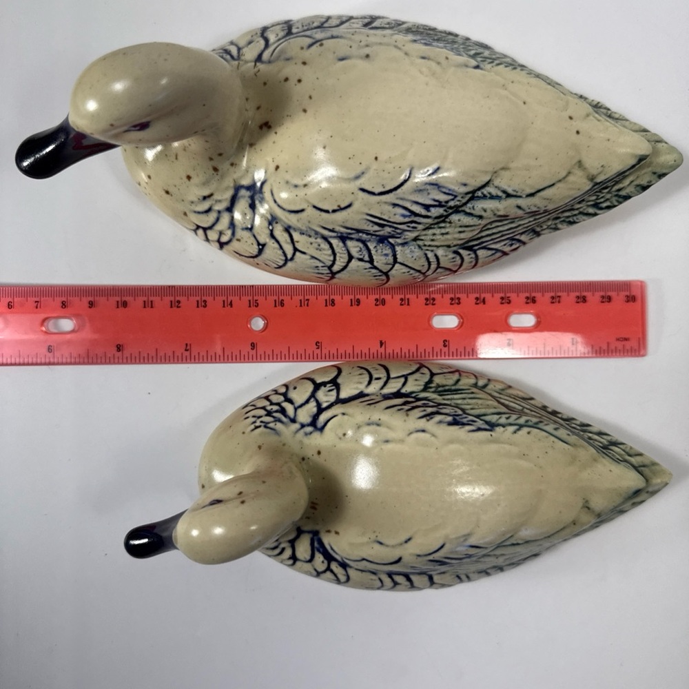 Pair of Laurentian pottery ducks made in Canada blue cream glaze B2 - Picture 8 of 8